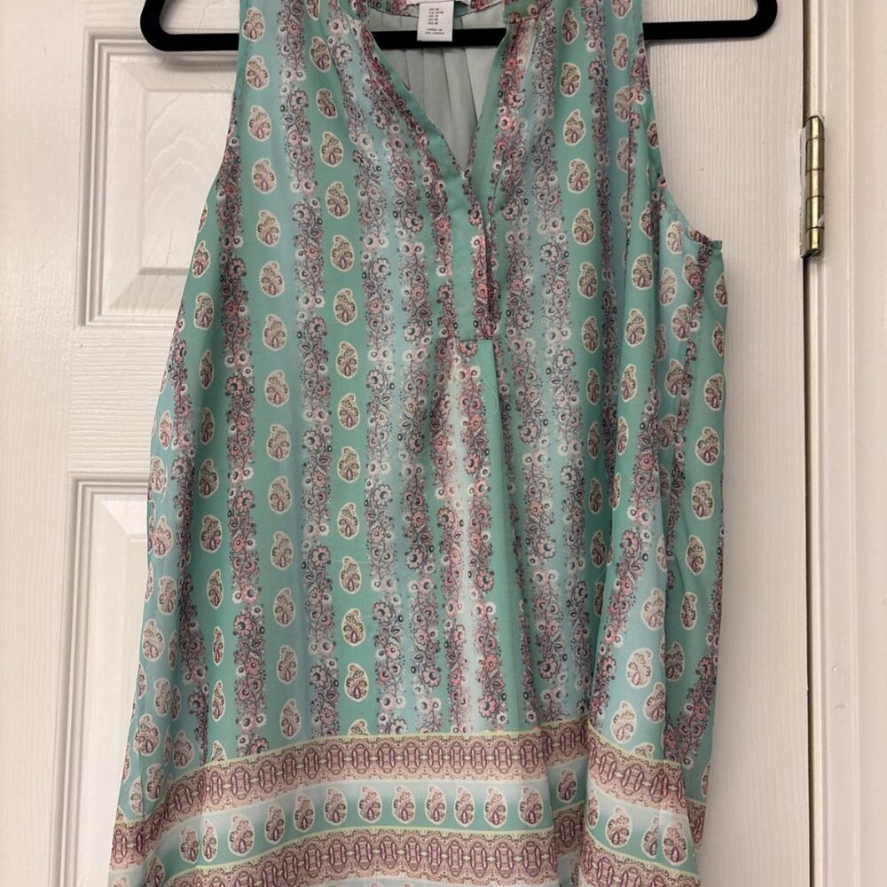 Kenar Size M Floral Green Pink Beige Sheer Lined Blouse Top Women